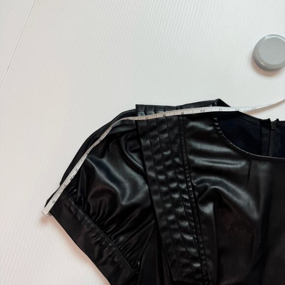 Zara Faux Leather Mini Dress Black Women's XS Ruffle Puff Flounce Hem Coquette - Picture 16 of 16
